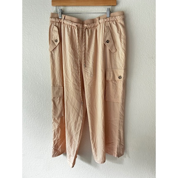 Forever 21 Pants - Forever 21 Womens XL Peach Cargo Pants Wide Leg Elastic Waist Utility Trousers